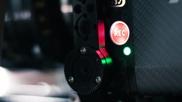 Glowing Record Buttons Professional Video Camera Movie Set — Stock Video