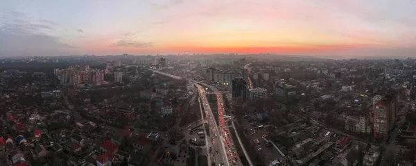 Chisinau Moldova Güneş Batarken Hava Aracı Manzarası Birden Fazla Konut — Stok fotoğraf