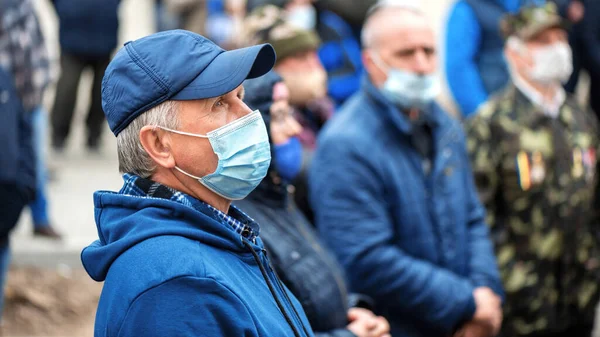 Chisinau Moldova Aprile 2021 Uomo Maschera Medica Persone Che Protestano — Foto Stock
