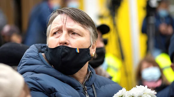 Chisinau Moldova Abril 2021 Homem Máscara Médica Pessoas Que Protestam — Fotografia de Stock