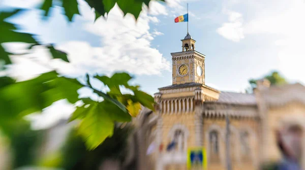 Δημαρχείο Στο Κέντρο Του Κισινάου Μολδαβία Δέντρα Καλλιτεχνική Θολούρα Του — Φωτογραφία Αρχείου
