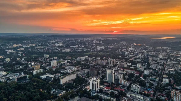 Letecký Výhled Kišiněv Centru Panorama Pohled Více Budov Silnic Bujná — Stock fotografie