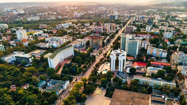 Aerial Drone View Chisinau Downtown Panorama View Multiple Buildings Parliament — Stock Photo, Image