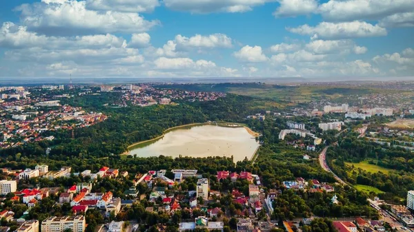 Lotu Ptaka Widać Kiszyniów Centrum Widok Panoramiczny Wiele Budynków Dróg — Zdjęcie stockowe