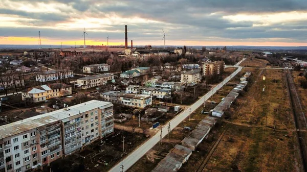 Drohnenaufnahme Eines Dorfes Moldawien Herbst Alte Sowjetische Gebäude Dunkle Farben — Stockfoto