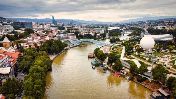 Aerial Drone View Tbilisi Georgia Cloudy Weather Rike Park Coast — Stock Photo, Image