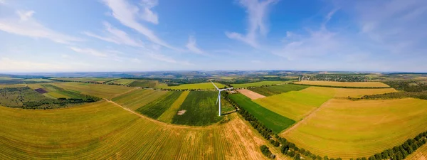 Vista Panorâmica Drones Aéreos Turbinas Eólicas Funcionamento Moldávia Campos Largos — Fotografia de Stock