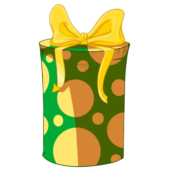 Yeşil silindir hediye kutusu sarı yay ile. — Stok fotoğraf