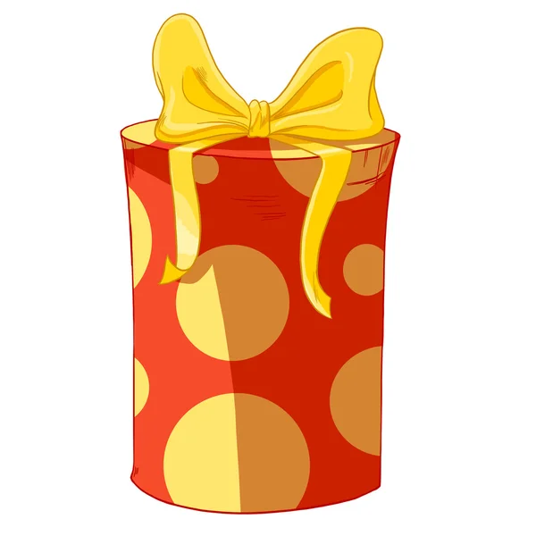 Kırmızı silindir hediye kutusu sarı yay ile. — Stok fotoğraf