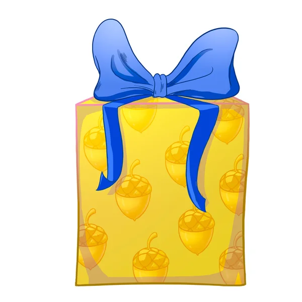 Mavi fiyonklu sarı hediye kutusu — Stok fotoğraf