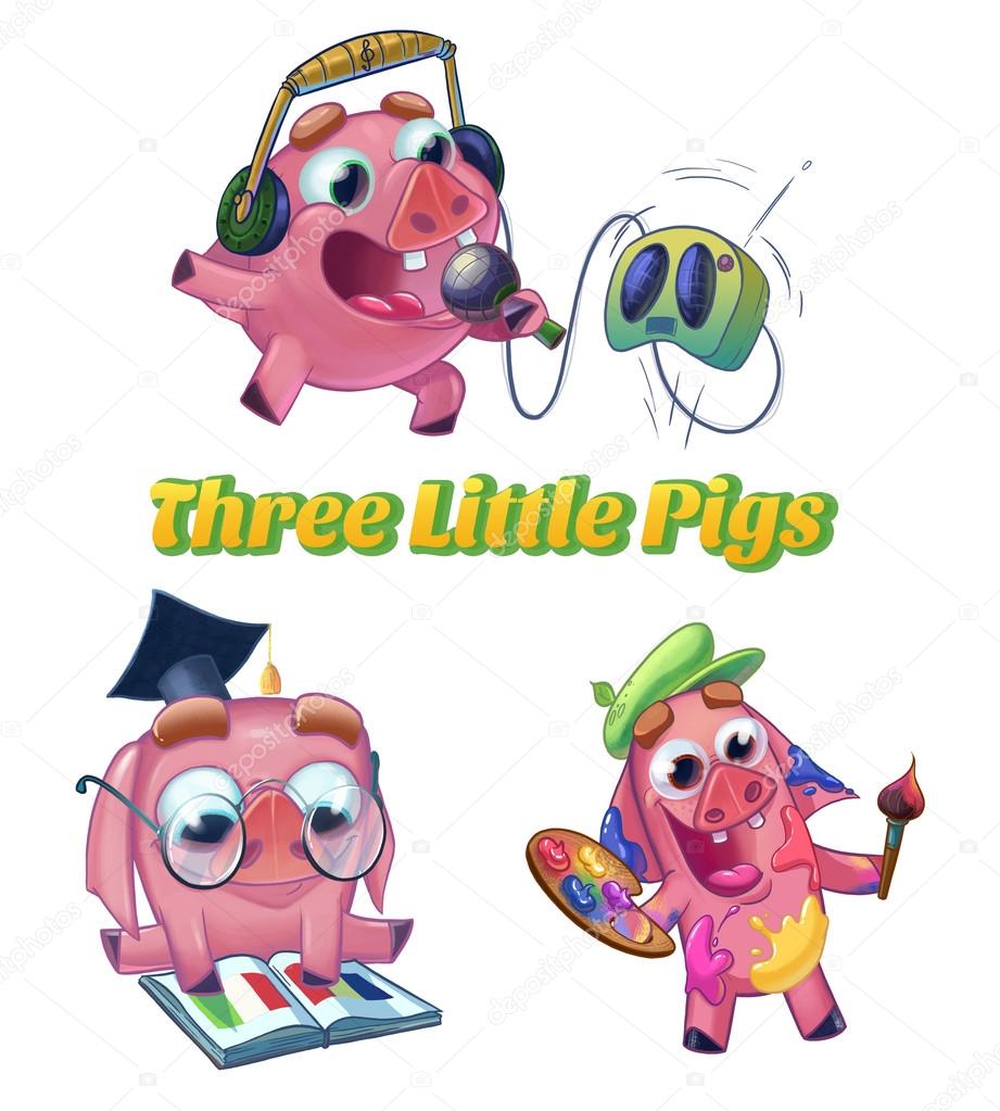 Three little pigs illustration.