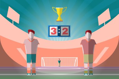 Soccer Match Players on the Playfield with Gold Cup