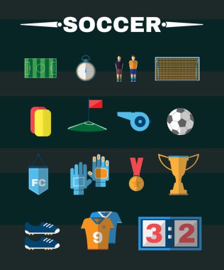 Soccer Football Game Items Flat Design 