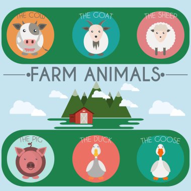 Farm Baby Animals and Birds Icons Set
