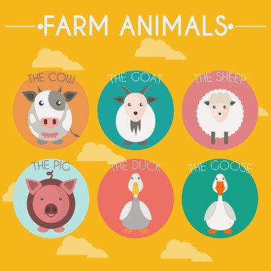 Farm Baby Animals and Birds Icons Set