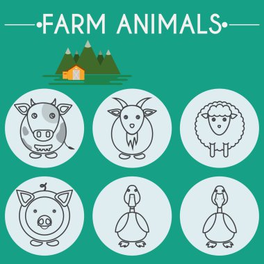 Farm Baby Animals and Birds Icons Set