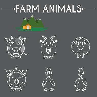 Farm Baby Animals and Birds Icons Set