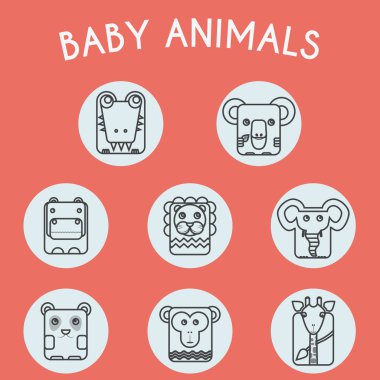Wild Baby Animals Icons Set