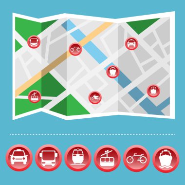 Transportation Colorful Icon Set on the Map