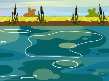 Summer Lake view vector illustration.