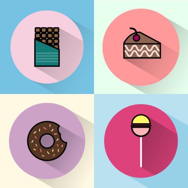 Sweet treats round icon set  