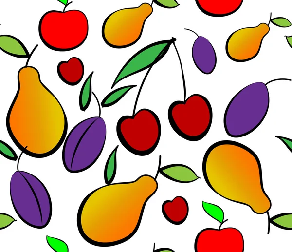 Pir, apel, plum dan pola mulus ceri - Stok Vektor