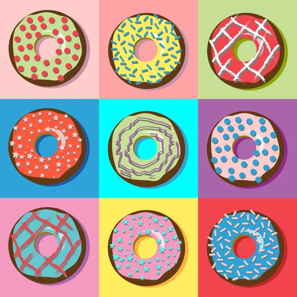 Donuts with various filling and sprinkles.