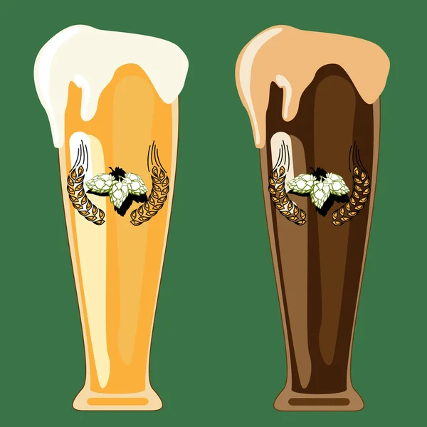 Dos vasos de cerveza — Vector de stock