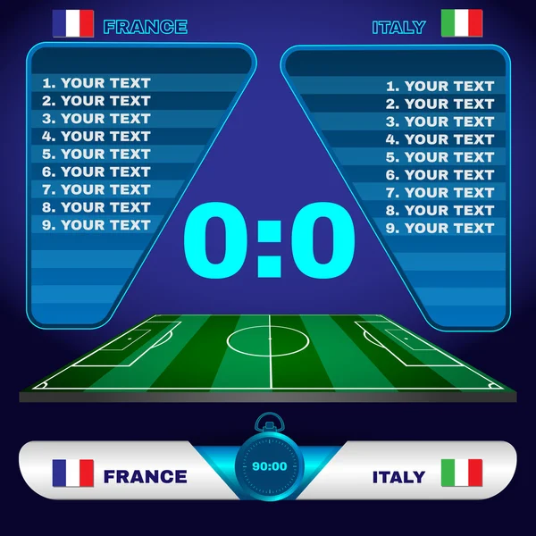 Cuadro de indicadores de partidos de fútbol en un campo de juego — Archivo Imágenes Vectoriales