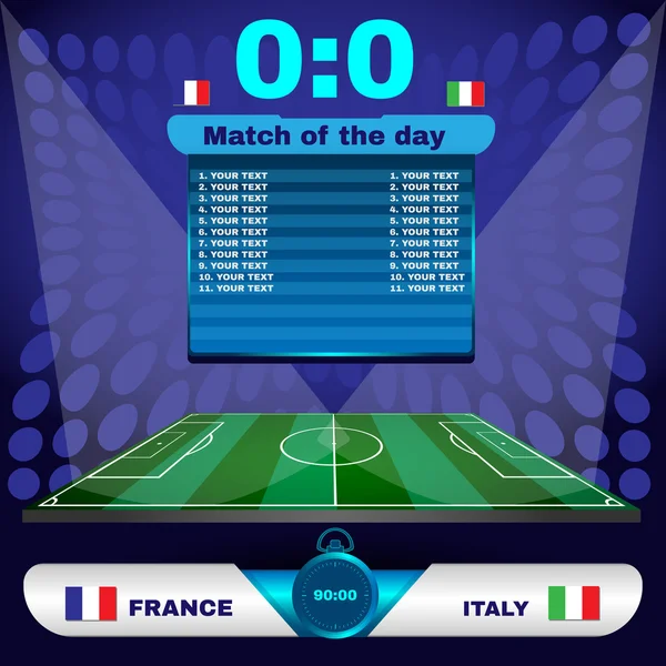 Soccer Match Scoreboard on a Playfield — Stock Vector