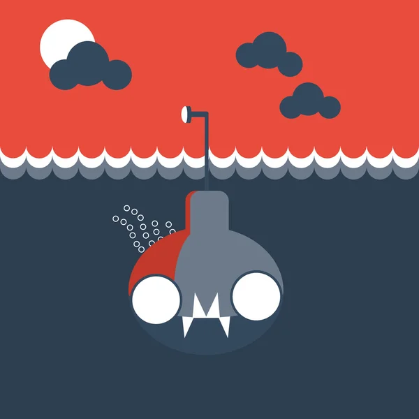 Submarino gris bajo el agua — Vector de stock