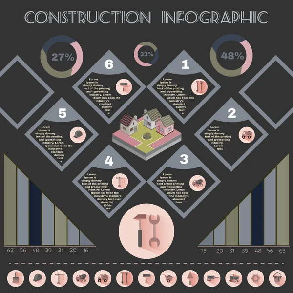 Conjunto de ícones de infográficos de construção . — Vetor de Stock