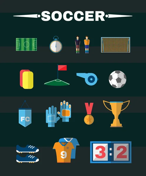 Soccer Football Game Items Flat Design — Stockový vektor