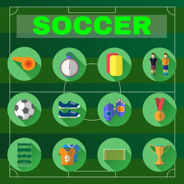 Juego de fútbol Iconos de diseño plano — Archivo Imágenes Vectoriales