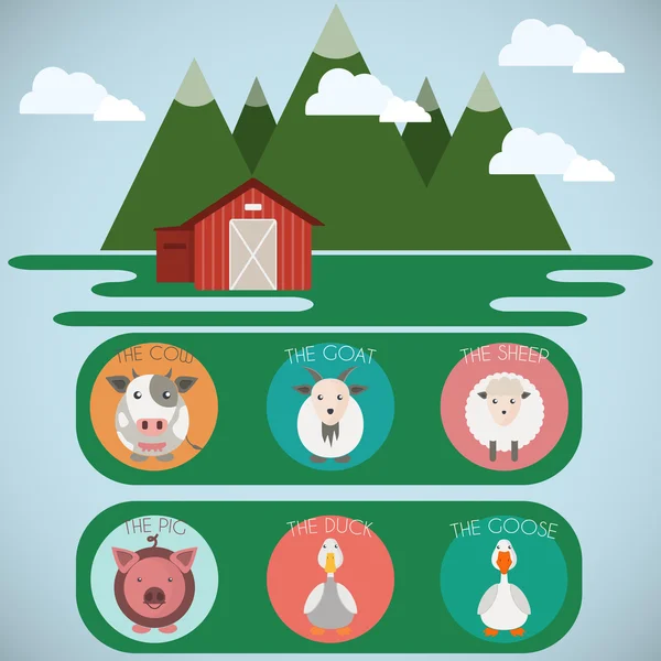 Farm Baby Animals and Birds Icons Set — Stockový vektor