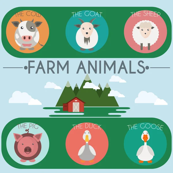 Farm Baby animali e uccelli icone Set — Vettoriale Stock