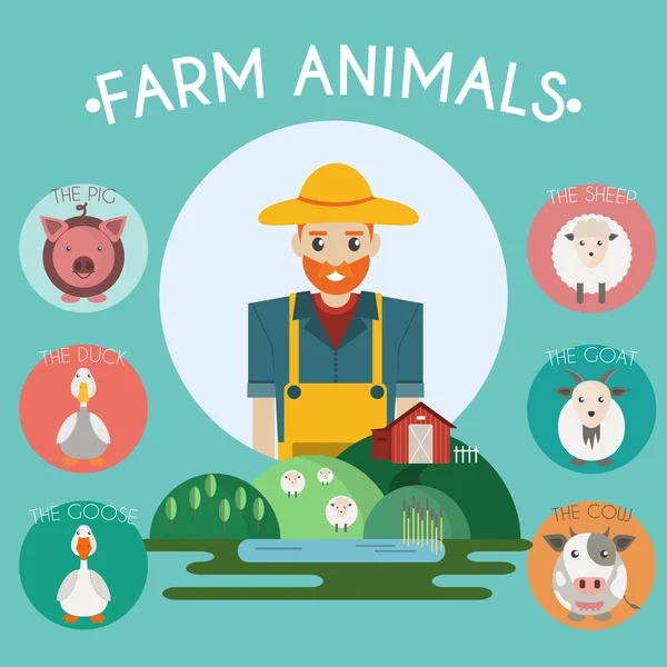 Farm Baby animali e uccelli icone Set — Vettoriale Stock