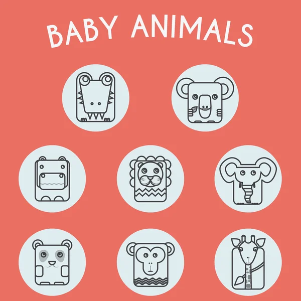 Ensemble d'icônes pour bébés animaux sauvages — Image vectorielle