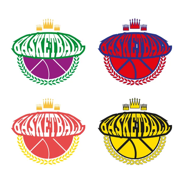 Basketball Badges with Crowns and Laurel Wreath — Stock vektor