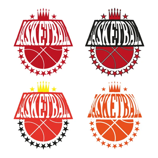 Basketball Badges with Stars and Crowns — Stok Vektör