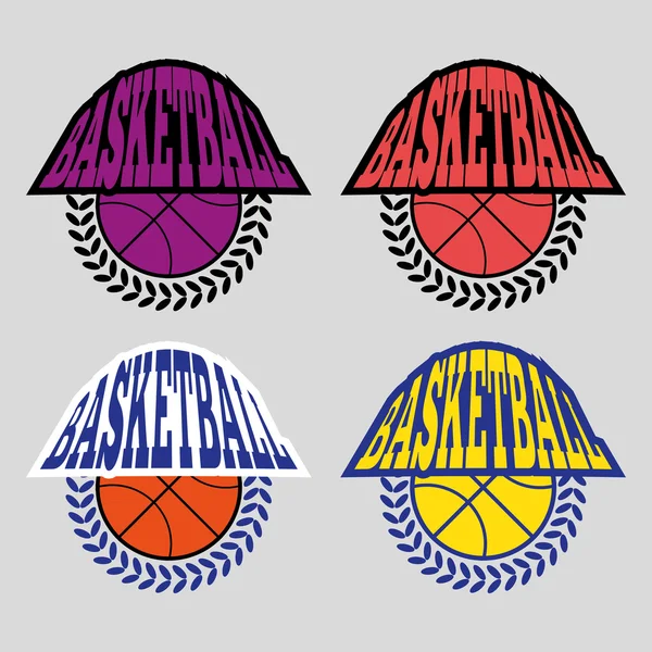 Emblemas de basquete com grinalda Laurel — Vetor de Stock