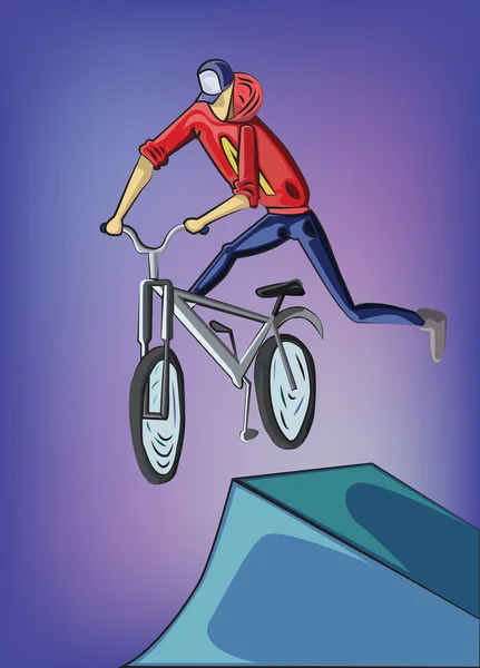 Teenager macht Fahrradtricks auf Rampen — Stockvektor