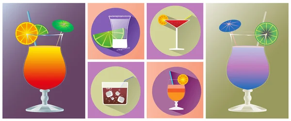 Cocktail glasses of different shapes icon set — Stock Vector