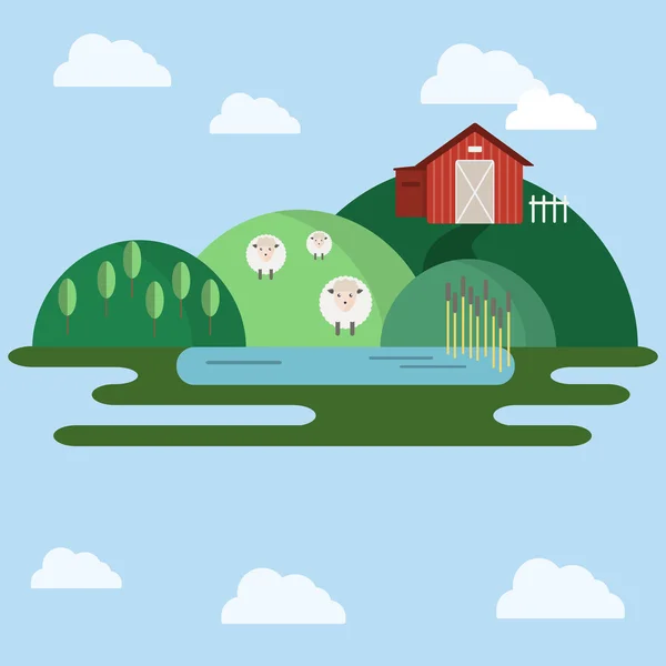Farm animals Countryside View illustration — Stock Vector