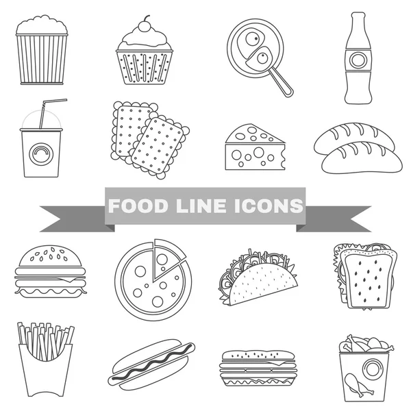 Fast Food and Snacks Big Icons Set — Stock Vector