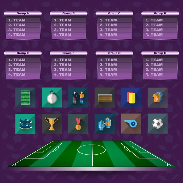 Cuadro de indicadores de fútbol Grupos y equipos e iconos — Vector de stock