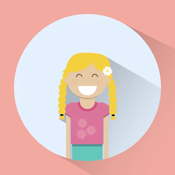 Piccola ragazza bionda sorridente icona rotonda — Vettoriale Stock