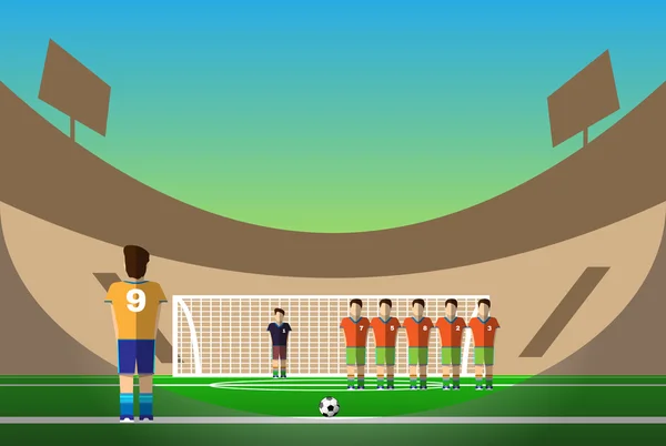 Soccer penalty on football stadium — 스톡 벡터