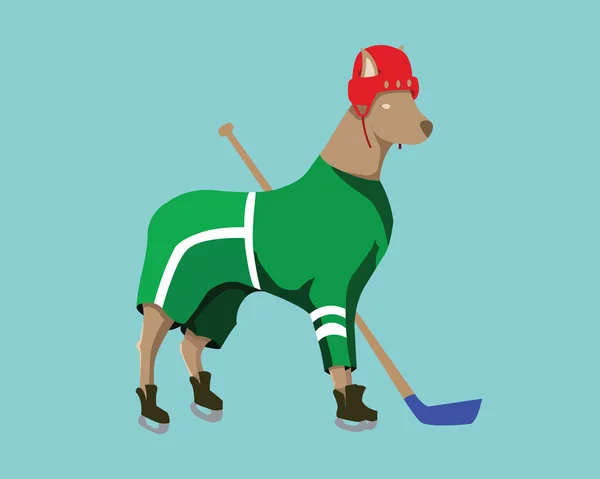 Mascota de perro de hockey en ropa deportiva verde — Archivo Imágenes Vectoriales