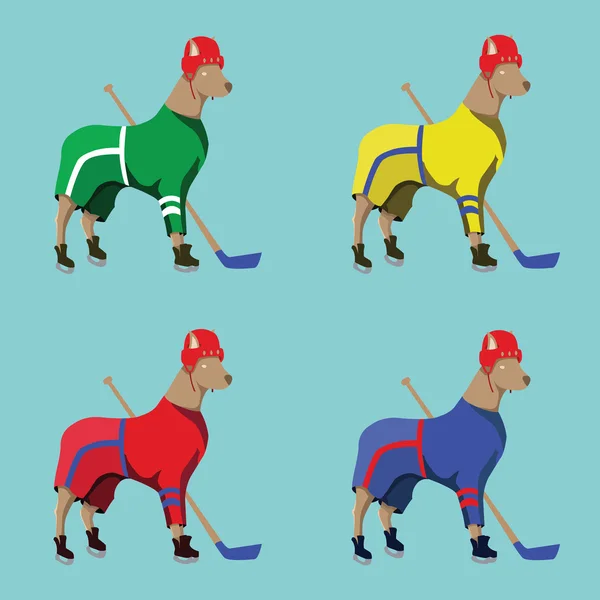 Mascotas para perros de hockey en ropa deportiva colorida — Archivo Imágenes Vectoriales